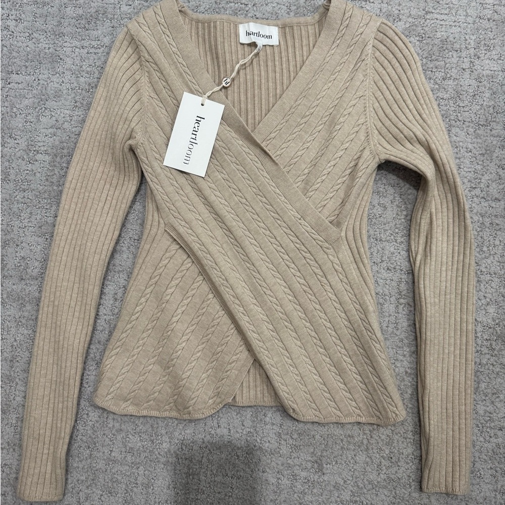 Heartloom crossover neck cable knit Andes top - size small- NWT